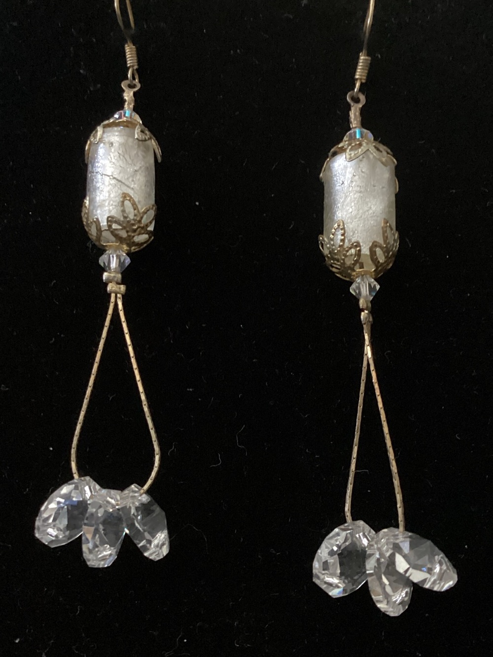 Elegant Silver Pearl Drop Earrings with Crystal Accents